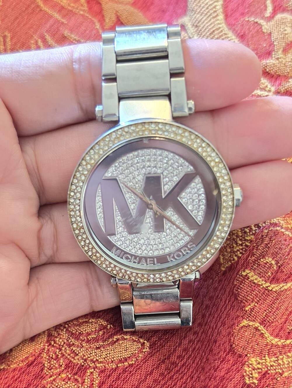 Michael Kors Silver Crystal Pavé MK Logo Women's Bracelet Watch